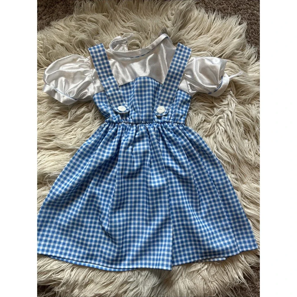 Girls  Dorothy Wizard of Oz pinafore gingham blue dress Halloween costume S